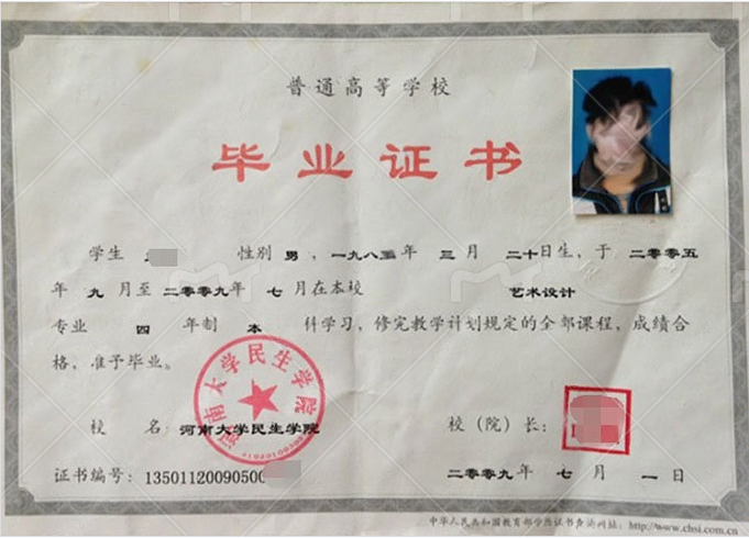 开封河南大学民生学院毕业证样本图片